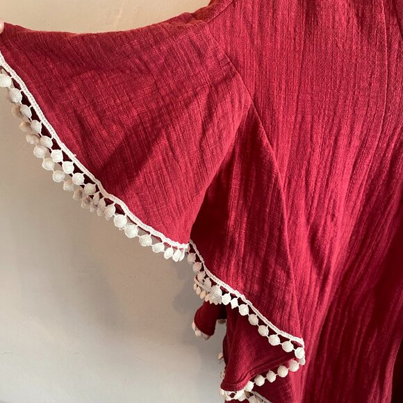 ANTHROPOLGIE DINA AGAM Bohemian Textured Pom Pom Top - Picture 2 of 5